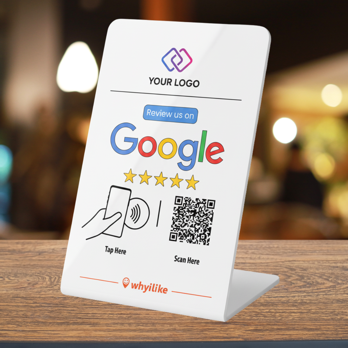 WhyILike custom-branded Google review stand